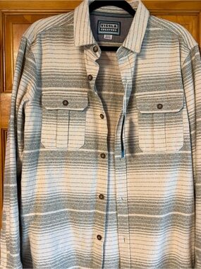 New. VISSLA Men's eco flannel Green and Cream Striped Shirt Jacket